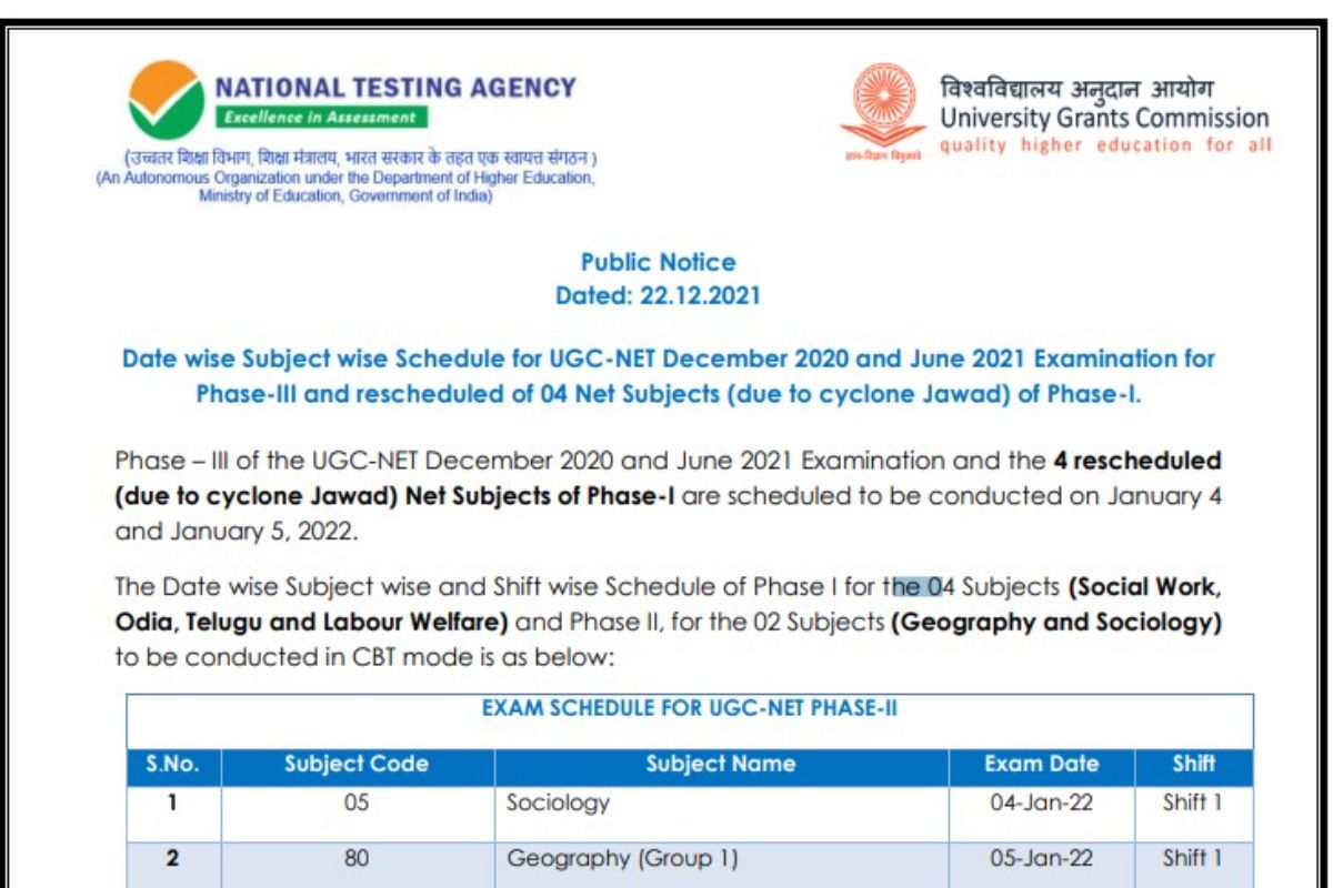 UGC NET Phase III Exam 2021 NTA Releases New Exam Dates On Nta Nic In