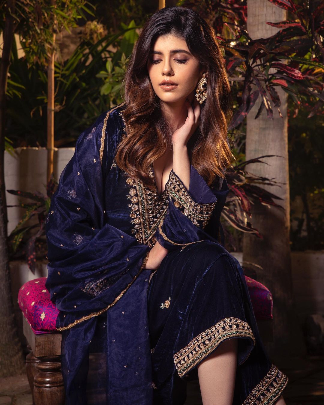 Sanjana Sanghi Looks Effortlessly Beautiful In Navy Embroidered Mughal