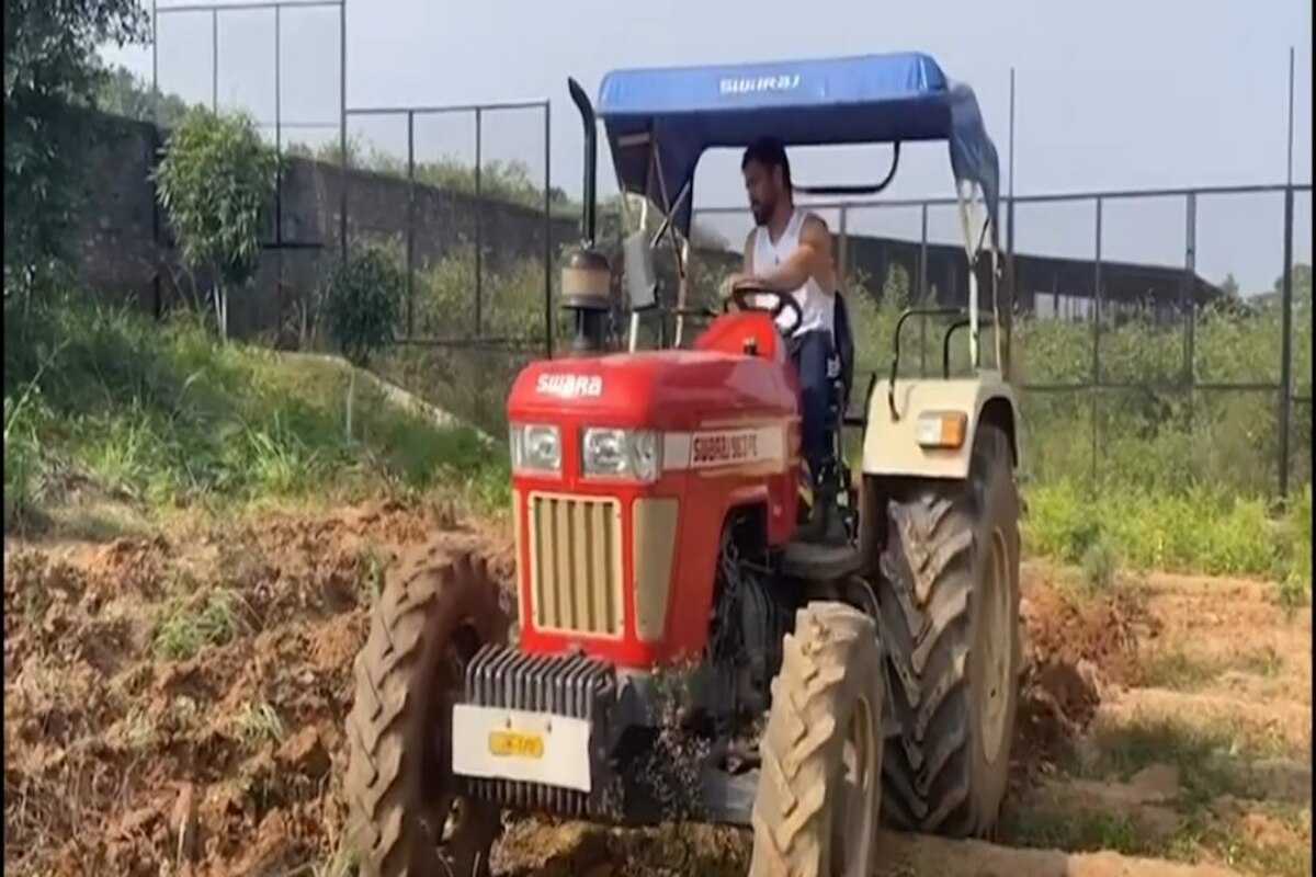 MS Dhoni Turns Farmer Shares Video Of Him Ploughing Farm With Tractor