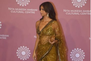 Suhana Khan Steals Spotlight In Sabyasachis Golden Sheer Saree