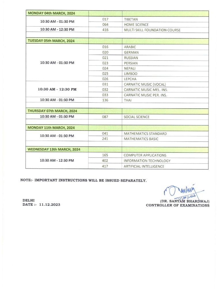 Cbse Date Sheet Pdf Released Check Cbse Class Time Table