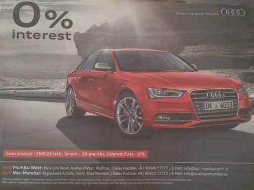 Audi A4 Now Available At Zero Per Cent Interest India Com