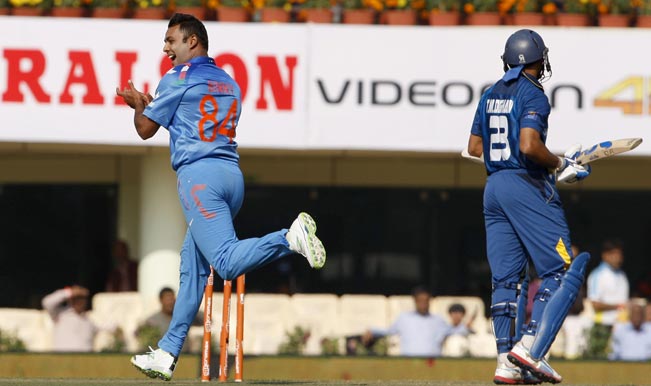 Indian-player-Stuart-Binny-celebrates-fall-of-a-wicket-during-the-5th-ODI-between-India-and-Sri-Lanka-at-JSCA-International-Stadium-Complex,-in-Ranchi