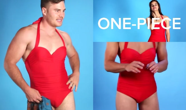 Guys wearing hot sale women's swimsuits