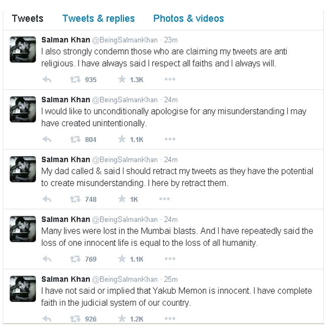 Salman Khan’s tweets on Yakub Memon and what they actually mean