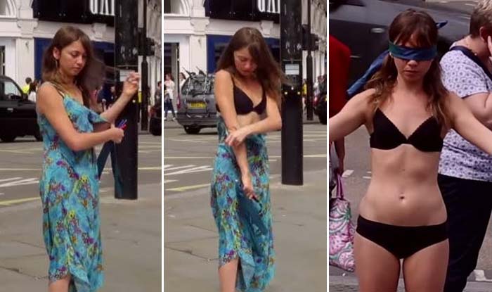 This girl stripped to bra underwear in public to promote body