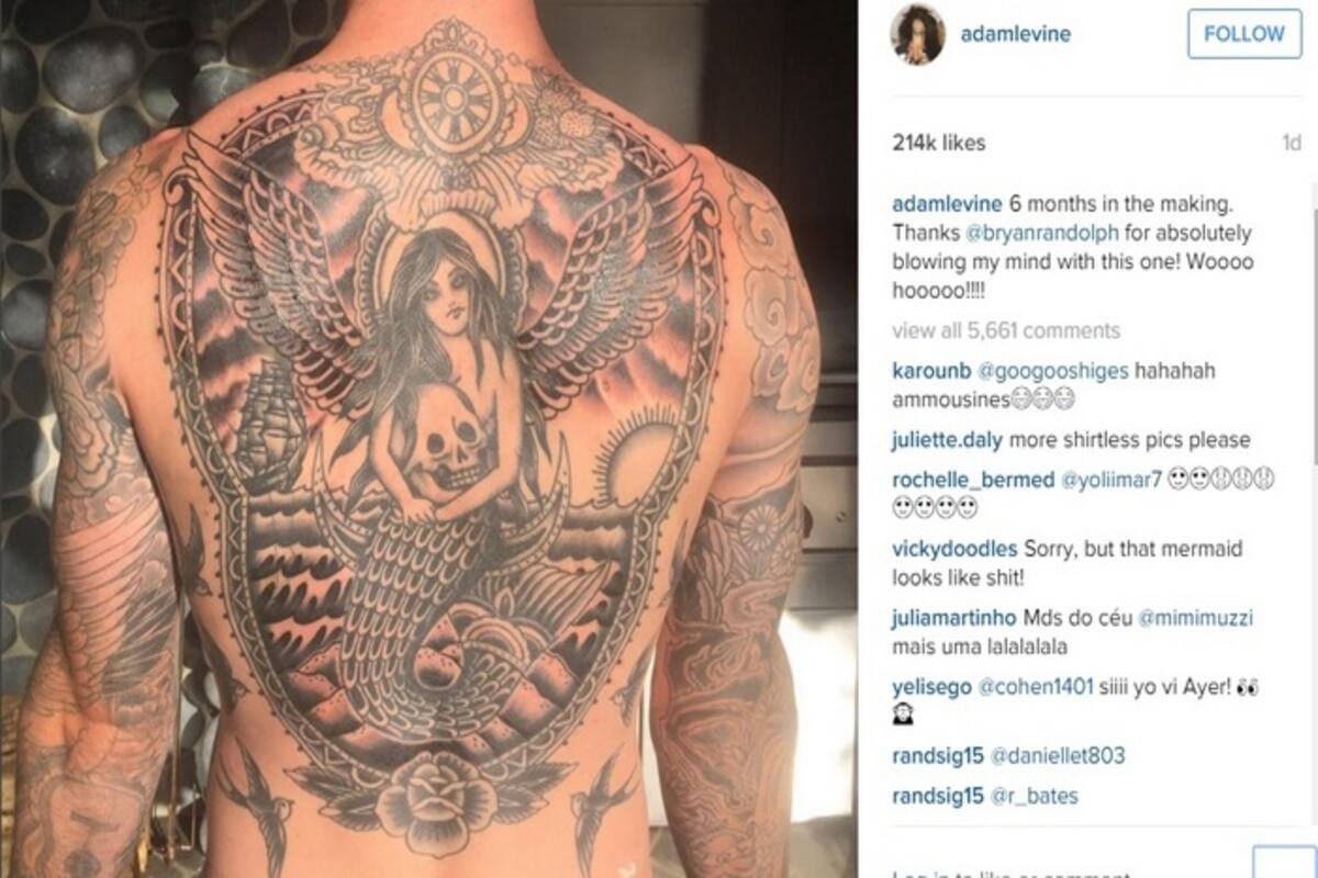 Adam Levine shows off completed mermaid tattoo on back! (See picture) |  