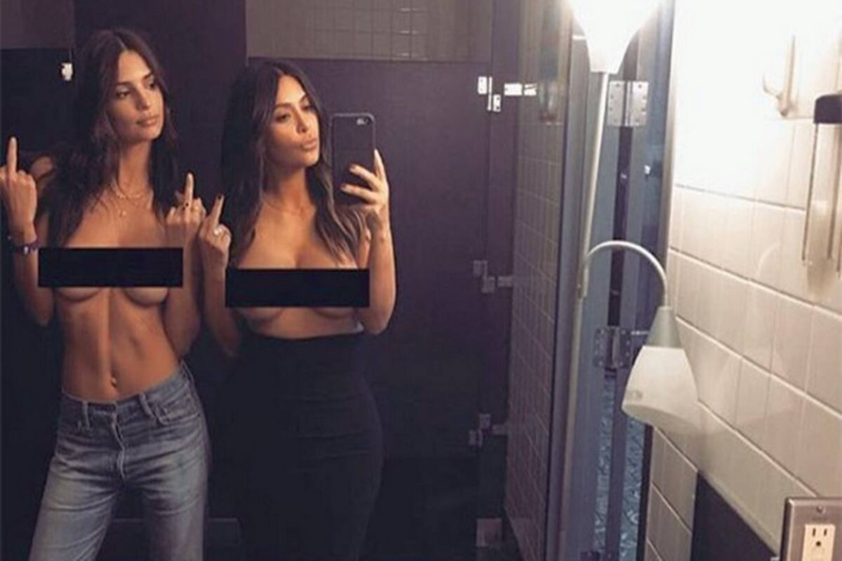 Kim Kardashian and Emily Ratajkowski show the middle finger in new topless  selfie (view picture) | India.com