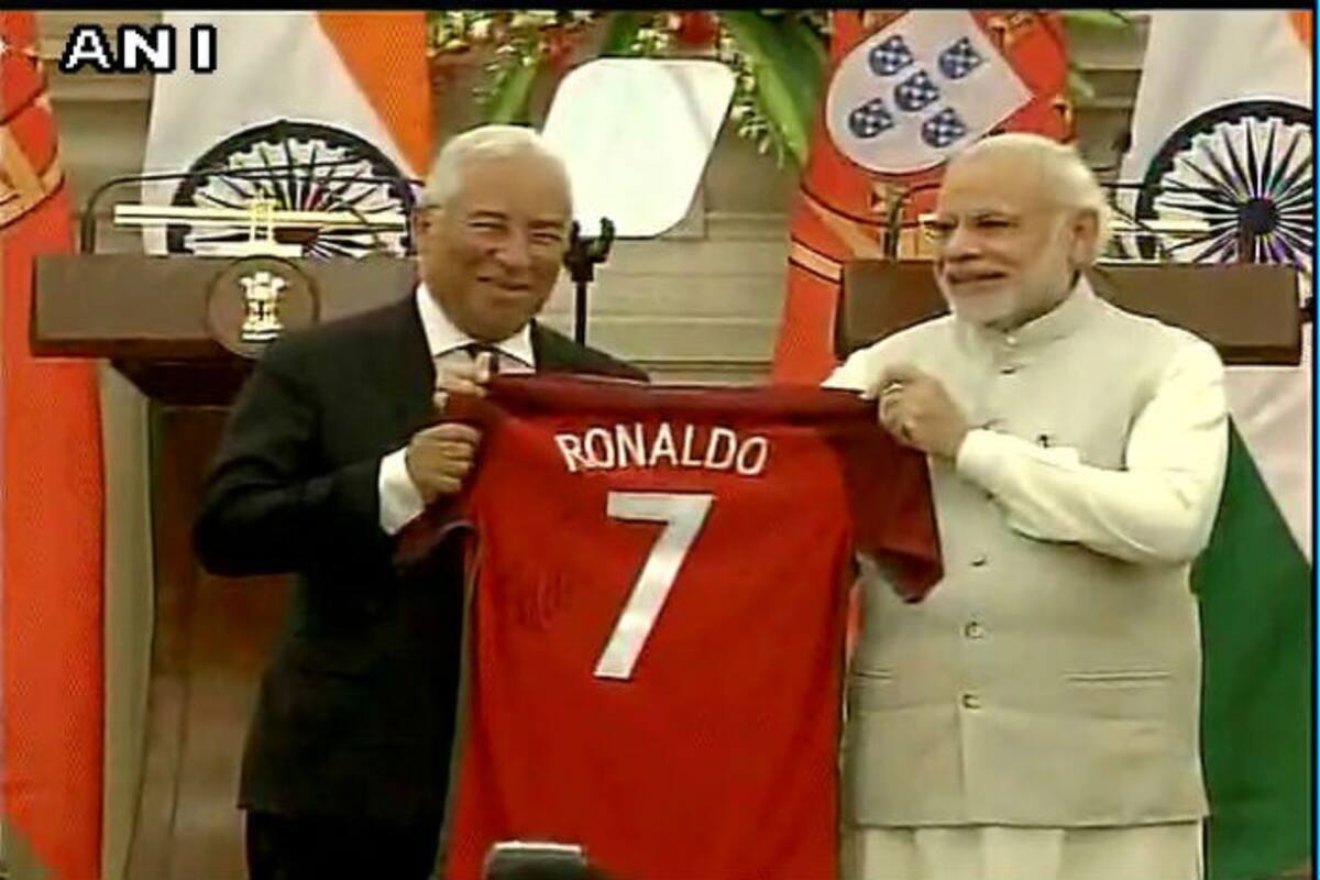 PM Narendra Modi Gifted Signed Cristiano Ronaldo Jersey By Portugese Premier