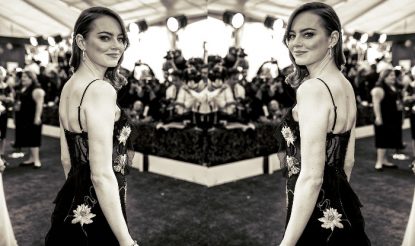 emma stone black and white dress