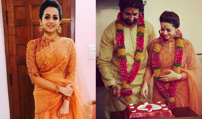 bhavana engagement dress March 9th Happy Engagement Anniversary Hun #LoveOfMyLife #MineForever Outfit @labelmdesigners Makeup & Hair @jeenastudio #Bhavana #Bhavanamenon #BhavanaNaveen #Bhaveen #Mrsjune6