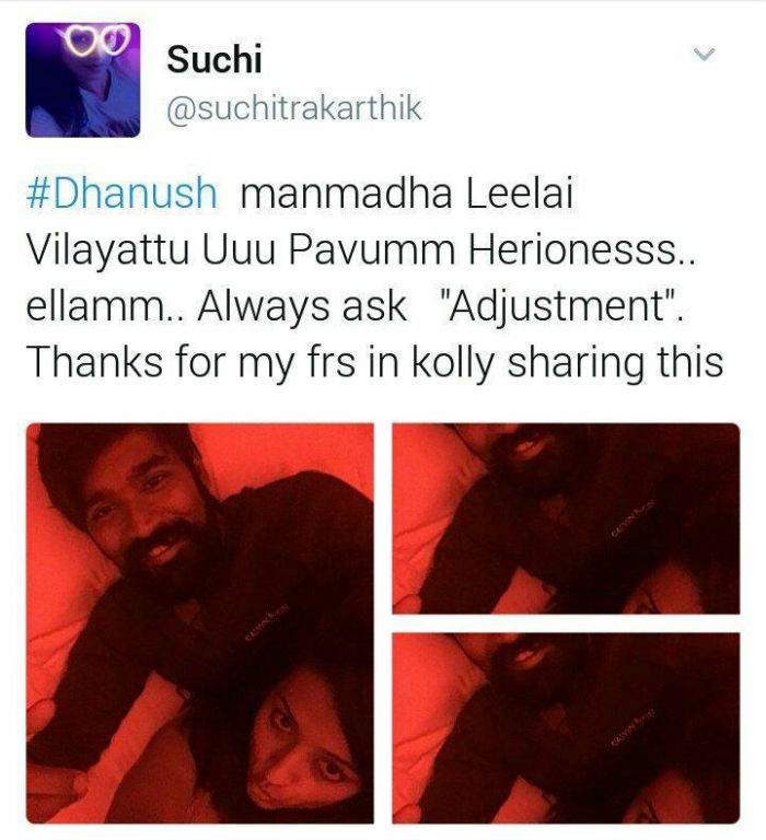 Suchitra Karthik leaks intimate pictures of Dhanush, Hansika Motwani, and  other Tamil stars on Twitter! See shocking deleted pics posted online |  India.com