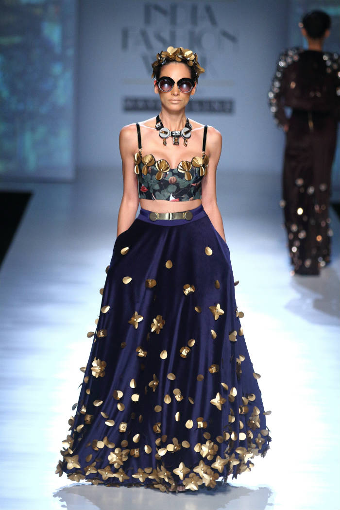 Buy Sapphire blue embellished lehenga by Shivan & Narresh at Aashni and Co