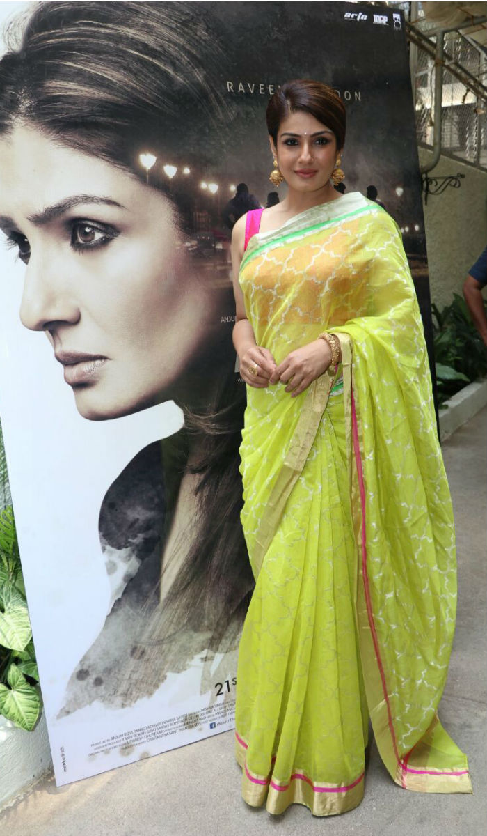 Maatr actress Raveena Tandon looks pleasant and summery in a lime green  saree! View Pics! | India.com