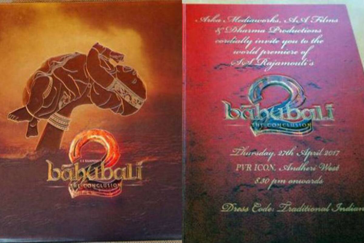 Baahubali 2 grand premiere invitation card redefines the meaning of royal!  See Bahubali – The Conclusion movie invite pictures 