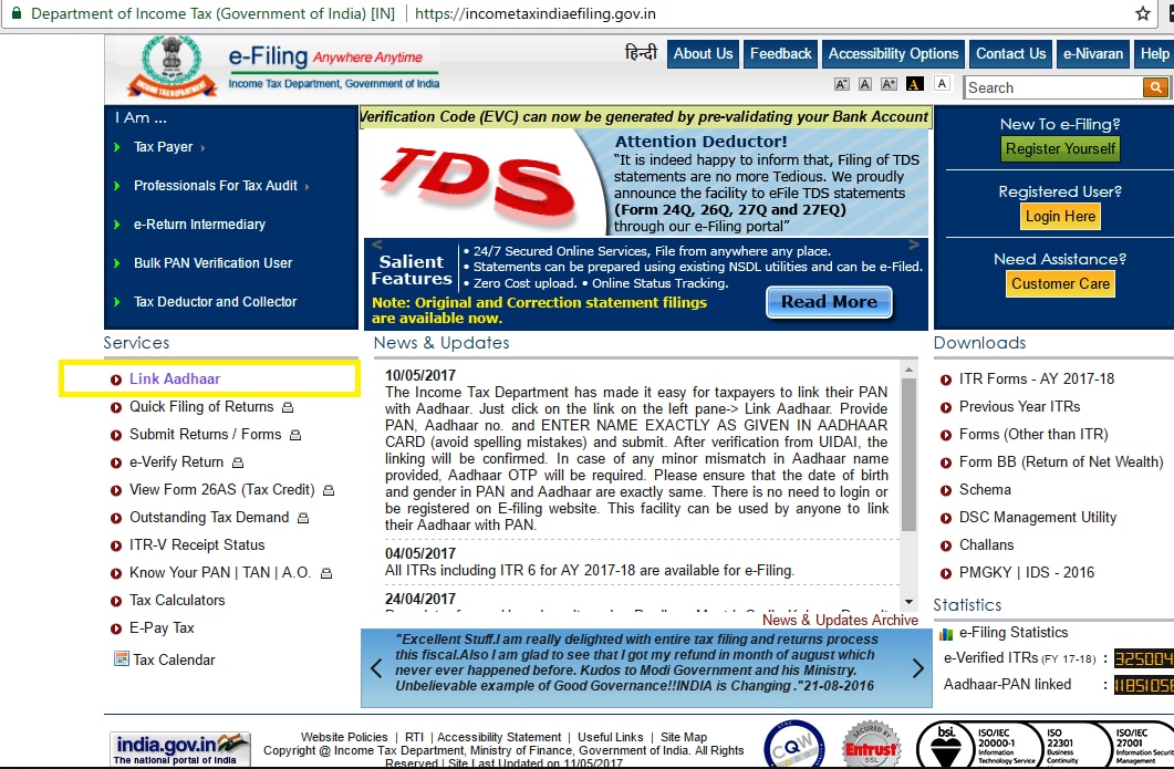 Linking PAN to Aadhaar card