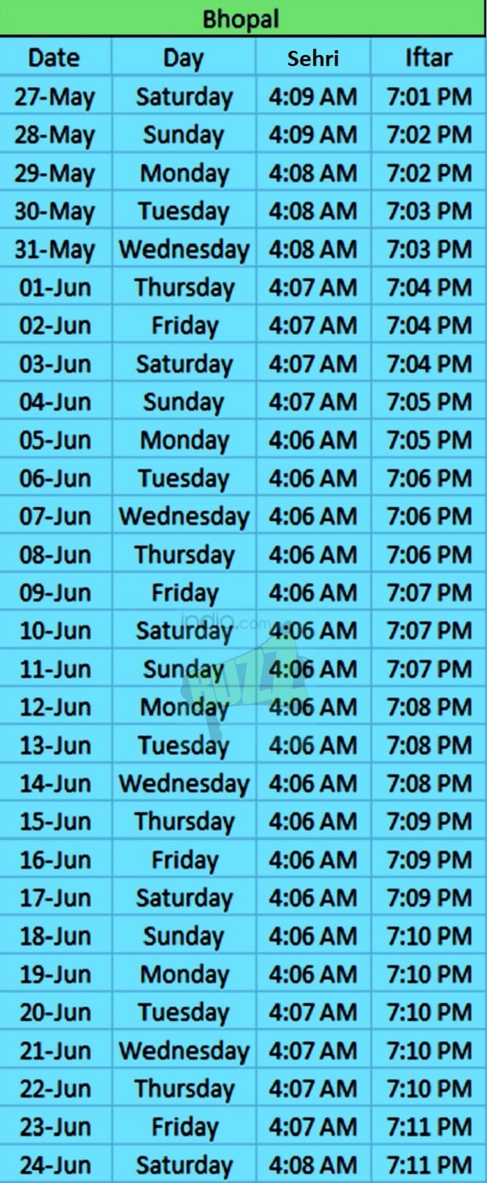 ramadan time table bhopal