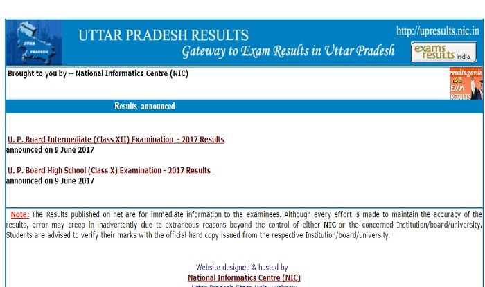 Up board results deals website