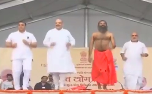 Watch: Amit Shah Performs Yoga With Ramdev, Gujarat CM Vijay Rupani On ...