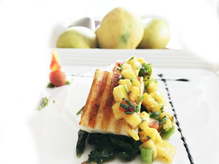 peri peri grilled halloumi and mango salsa