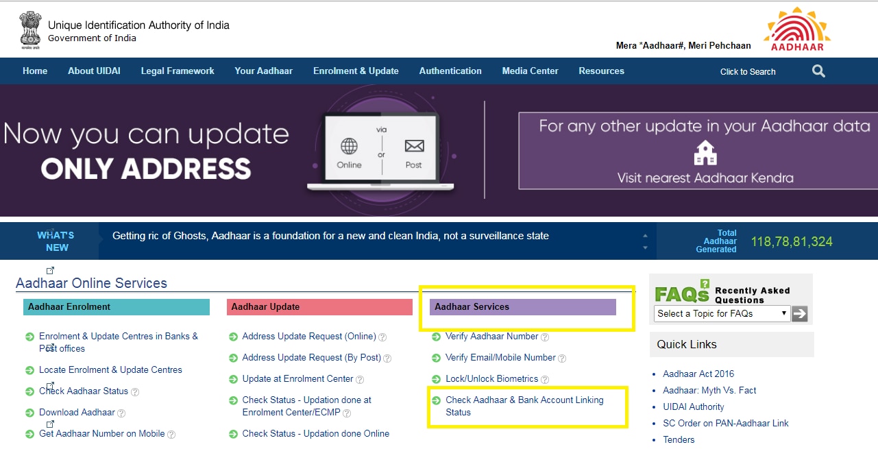 bank aadhaar link status check uidai