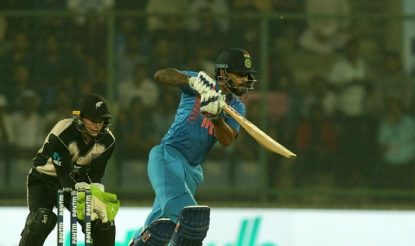 Shikhar Dhawan plays a shot, he hit 80 off 52 balls