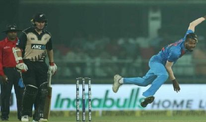 Young gun Hardik Pandya in his delivery stride