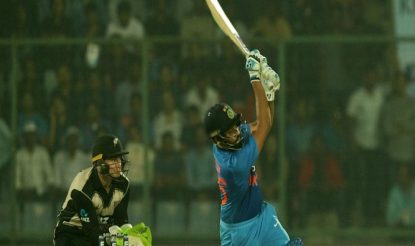 Rohit Sharma, who scored 80 off 55 balls, tees off