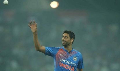 A candid shot of Ashish Nehra
