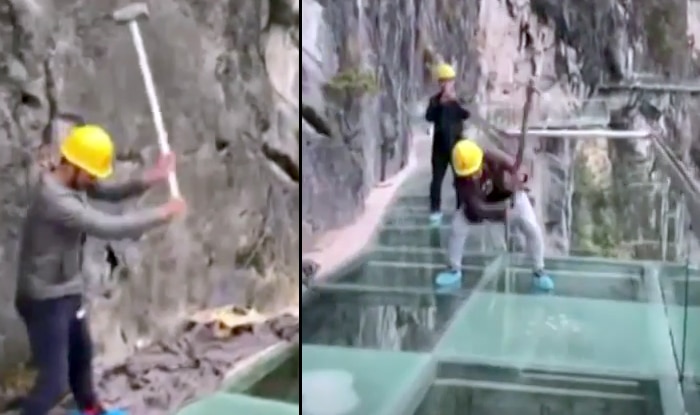 Workers Hit China S Glass Bridge With Sledgehammer During Safety Checks Workers Hit China S Glass Bridge With Sledgehammer During Safety Checks