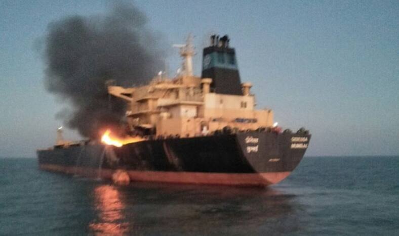 Fire on MT Genessa oil tanker (ANI)