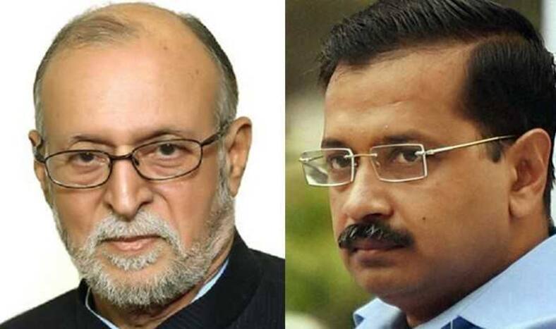 Delhi Lieutenant Governor Anil Baijal with Chief Minister Arvind Kejriwal .
