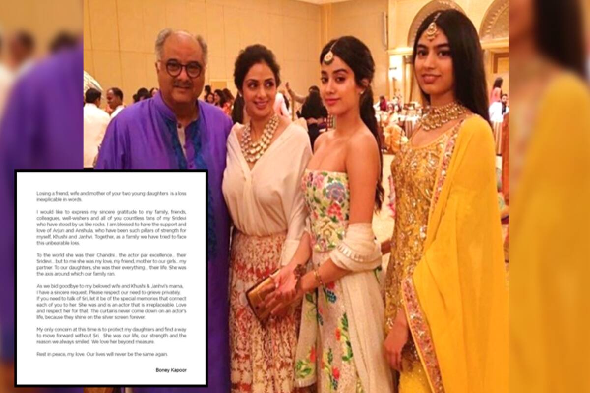 1200px x 800px - Boney Kapoor's Emotional Note On Losing Sridevi: To The World, She Was  Their Chandni, To Me She Was My Love, Friend, Mother To Our Girls |  India.com