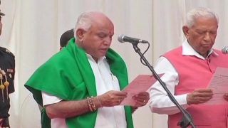 BS Yeddyurappa Sworn in as Karnataka Chief Minister by Governor Vajubhai Vala After Two Days of High Drama Politics BS Yeddyurappa Sworn in as Karnataka Chief Minister by Governor Vajubhai Vala After Two Days of High Drama Politics