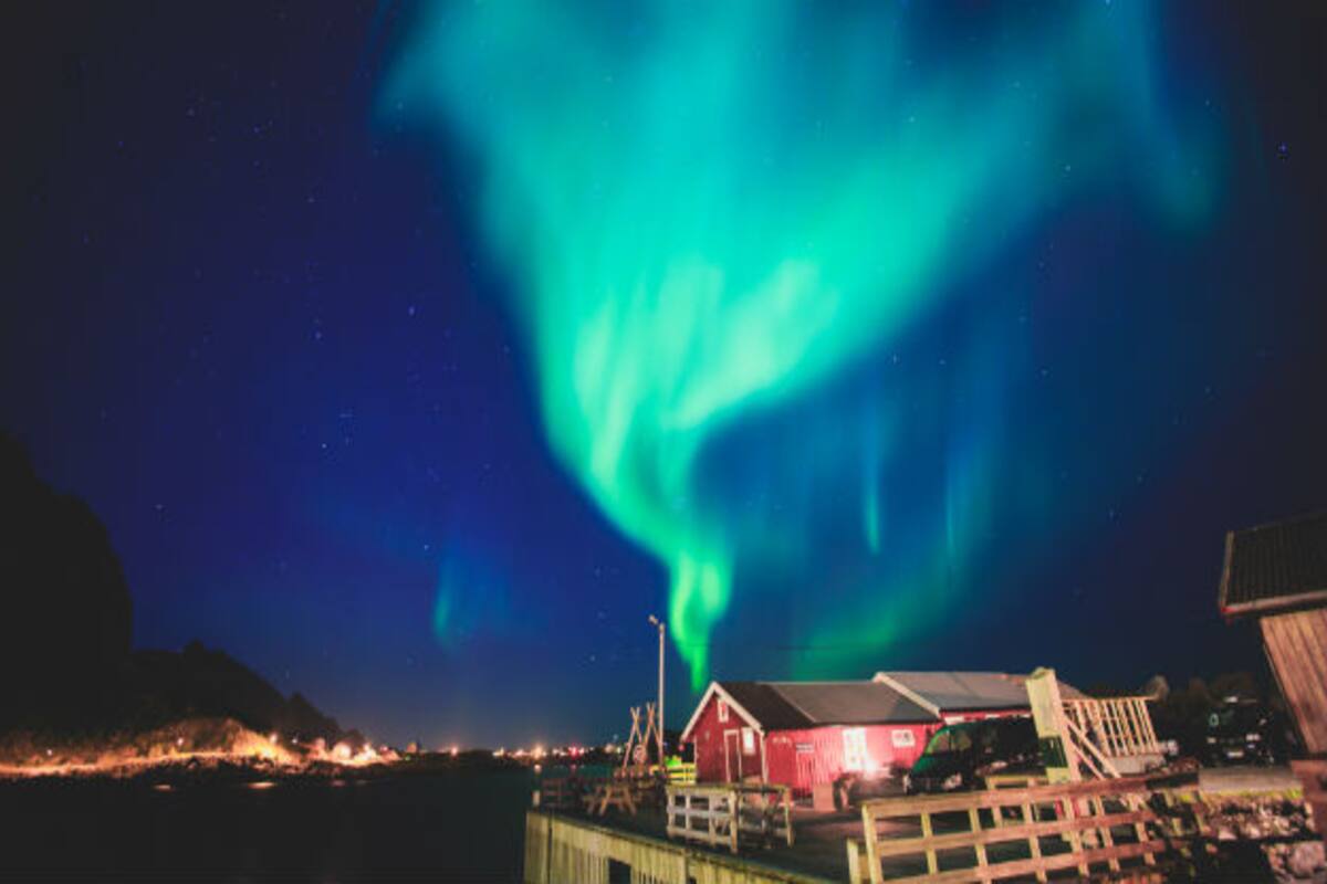 Magical and mystical northern lights. Aurora Borealis. Stock
