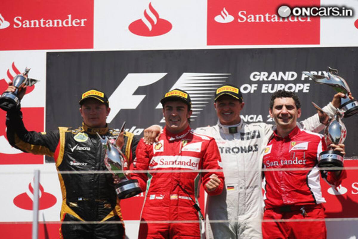 2012 Formula 1 Alonso Triumphs In Valencia Michael Schumacher On Podium India Com