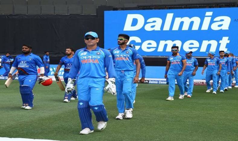 MS Dhoni walks out to the middle with his team for the super four match against Afghanistan_ACC Twitter