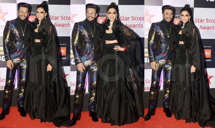 Deepika Padukone with Ranveer Singh at the red carpet of Star Screen Awards 2018. Photo Courtesy: Yogen Shah/ India.com