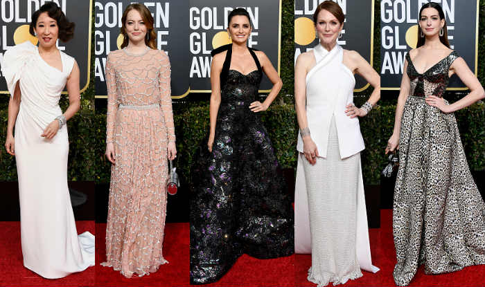 Sarah Oh, Emma Stone, Penelope Cruz, Julianne Moore and Anne Hathaway at Golden Globes 2019 (Photo Courtesy: Getty Images)