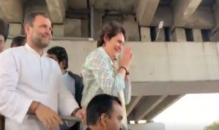 Priyanka Gandhi Vadra, Jyotiraditya Scindia, Rahul Gandhi Conduct 12-km Roadshow in Lucknow Priyanka Gandhi Vadra, Jyotiraditya Scindia, Rahul Gandhi Conduct 12-km Roadshow in Lucknow