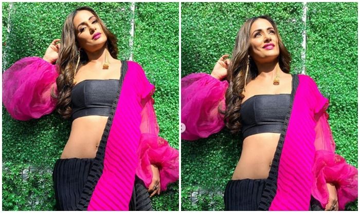 Sexy Pink-Black Saree And Net Sleeves image