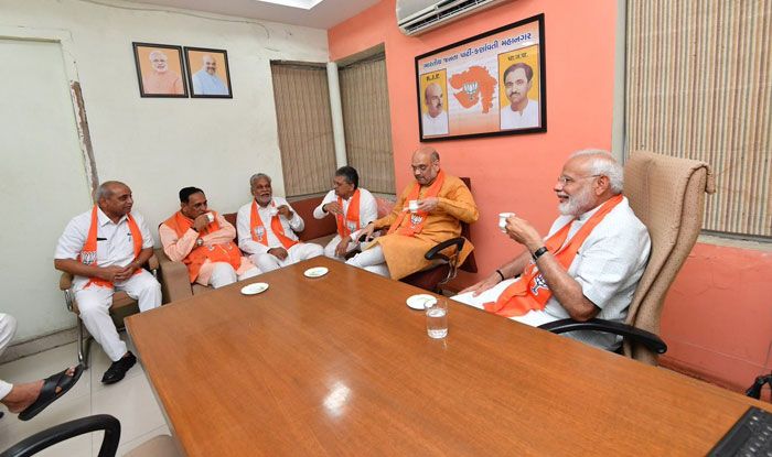 Narendra Modi at BJP headquarters in Ahmedabad. Photo Courtesy: IANS