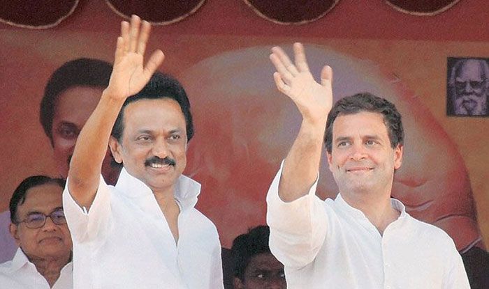 DMK chief MK Stalin with Congress chief Rahul Gandhi. Photo Courtesy: IANS