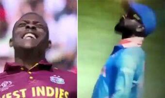 Virat Kohli Mocks Sheldon Cottrell's 'Salute' Celebration During India vs West Indies ICC Cricket World Cup 2019 at Old Trafford | WATCH VIDEO Virat Kohli Mocks Sheldon Cottrell's 'Salute' Celebration During India vs West Indies ICC Cricket World Cup 2019 at Old Trafford | WATCH VIDEO