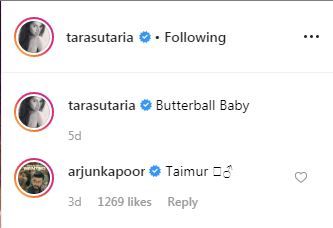 Arjun Kapoor's comment on Tara Sutaria's Instagram post