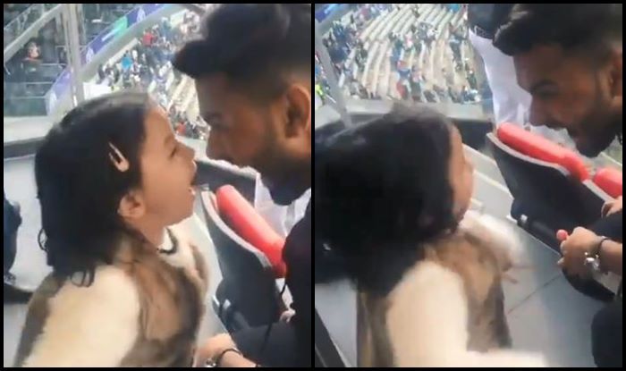 Watch: Ziva Dhoni's Cute Videos From India vs Pakistan Match India vs Pakistan, India beat Pakistan, Rishabh Pant, Ziva, babysitting, MS Dhoni, Ind vs Pak, Pak vs Ind, Manchester, Old Trafford, Cricket News, ICC Cricket World Cup 2019, ICC World Cup 2019