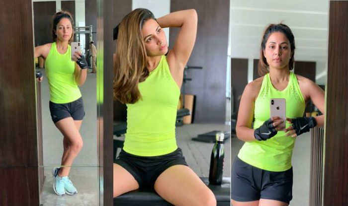 Hina Khan’s Latest Gym Videos And Pictures in Neon Tank Top And Black