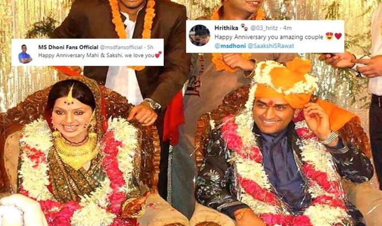 MS Dhoni, MS Dhoni anniversary, MS Dhoni-Sakshi Marriage Anniversary, 2019 ICC Cricket World Cup, Cricket News, 2019 ICC CWC, Sakshi Dhoni, Twitter wishes