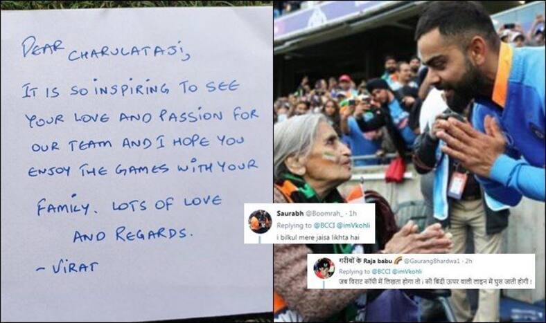 Virat Kohli, Virat Kohli trolled for poor handwriting, Charulata Patel, India vs Sri Lanka, Ind vs SL, Cricket News, ICC Cricket World Cup 2019, ICC World Cup 2019, Cricket News, Leeds, Headingley, 87-year-old fan, ICC CWC 2019