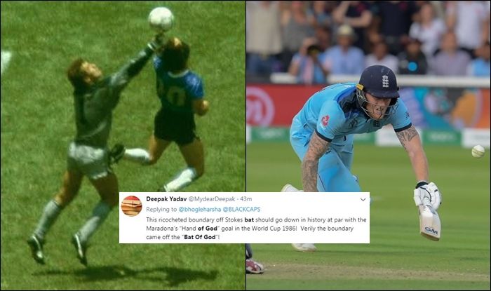 Fans compare Hand of God and Bat of God, Ben Stokes Bat of God, Diego Maradona hand of god, 1986 Football World Cup, Cricket World Cup 2019, ICC World Cup 2019 Finals, Lords, London, Ben Stokes, overthrows, Super Over, Cricket News, ICC Rules